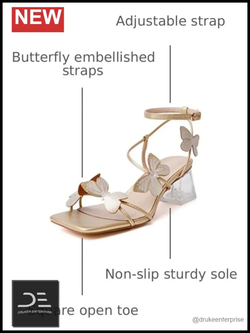 Women's Heeled Sandals Square Open Toe Ankle Strap Block Clear Heels Low Heel